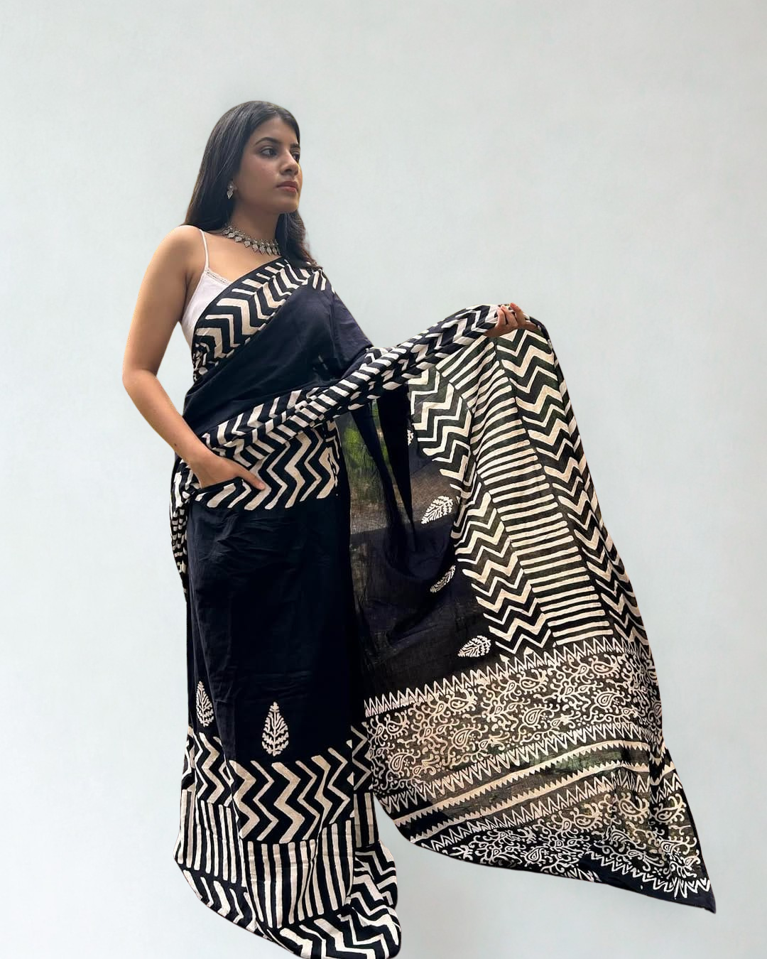 CLOVIRA Pure Soft Mul Cotton Silk Ready-to-Wear Saree with Pocket