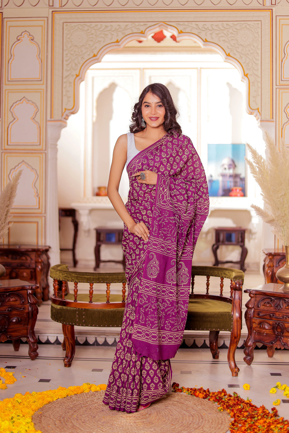 CLOVIRA Magenta Purple Pure Soft Cotton Ready-to-Wear Saree