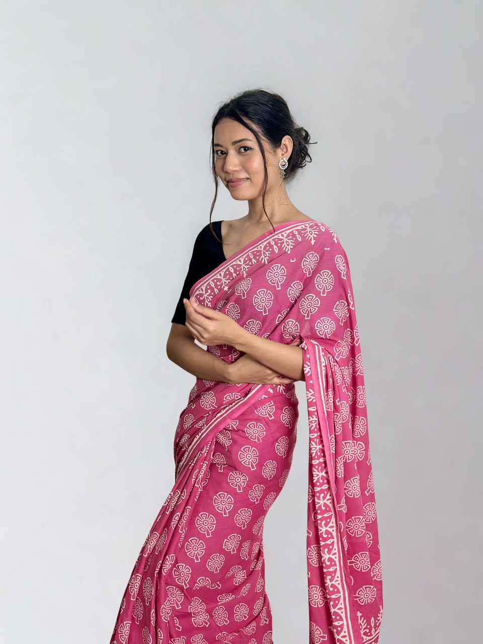 CLOVIRA Pure Soft Mul Cotton Silk Ready-to-Wear Saree with Pocket