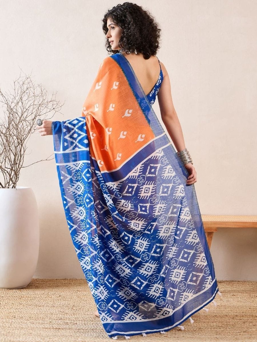 CLOVIRA Pure Soft Mul Cotton Silk Ready-to-Wear Saree with Pocket