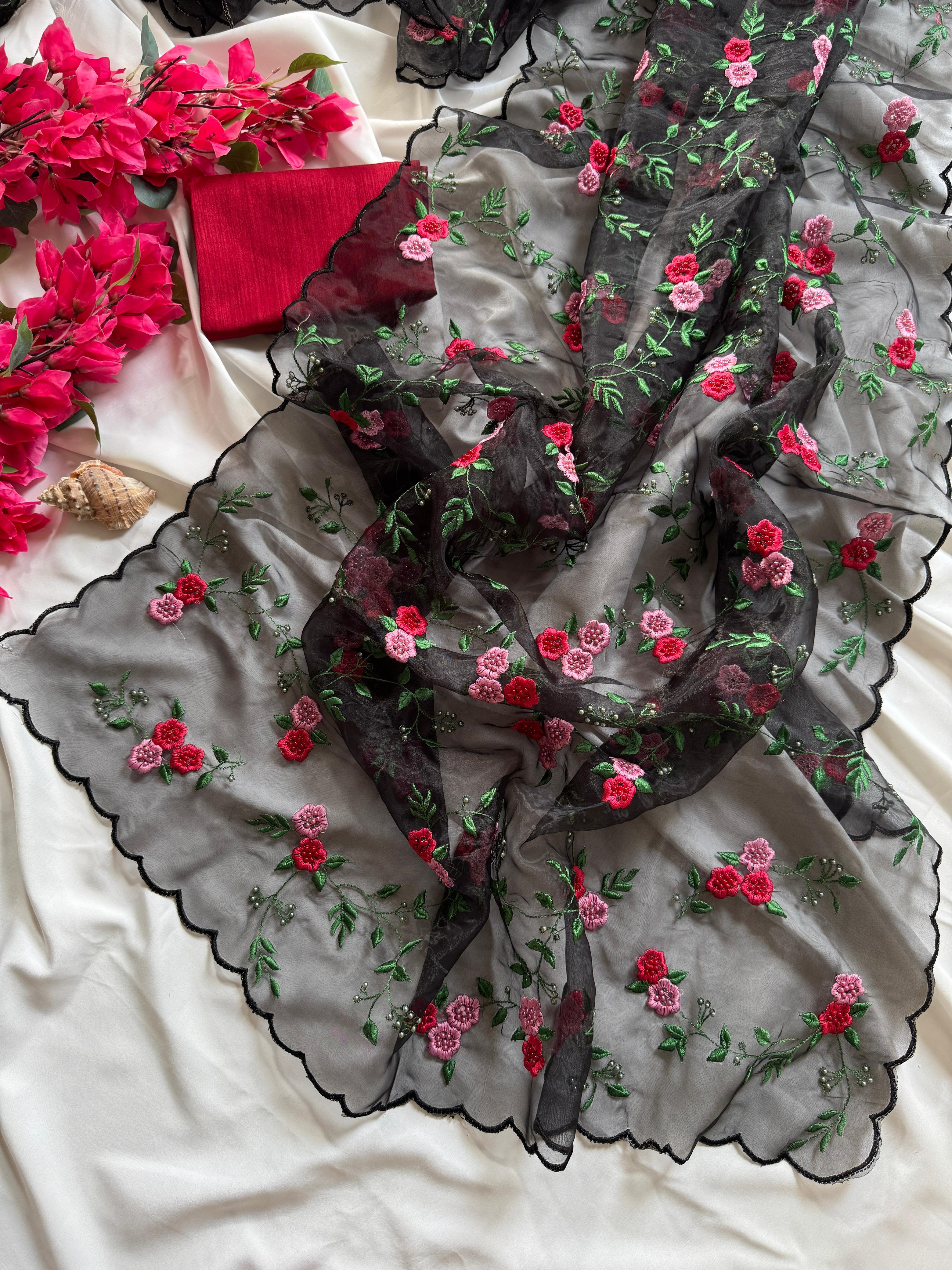 Organza Digital Print Saree with Raw Silk Blouse