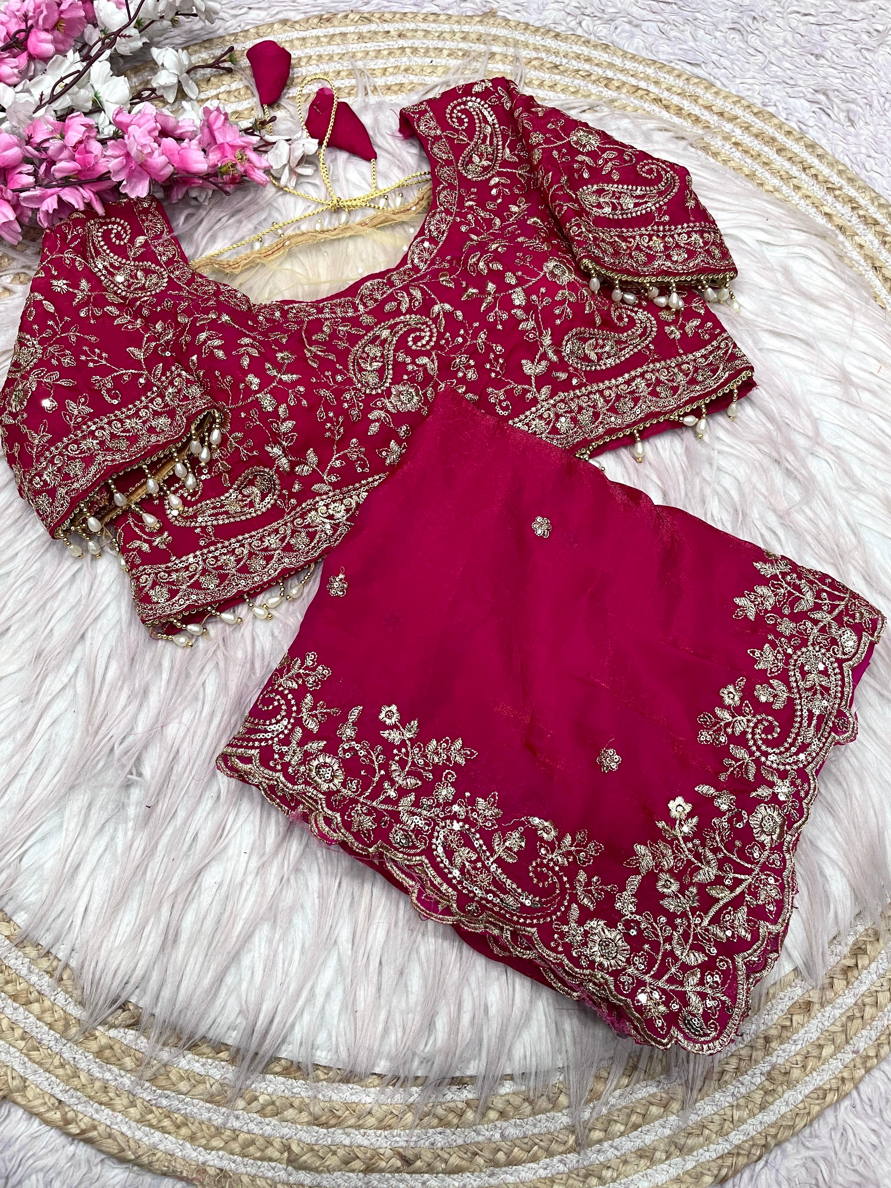 Designer Traditional Party Wear Fendy Silk Saree | Multi & Sequence Embroidery Work | Cutwork Border & Stitched Blouse