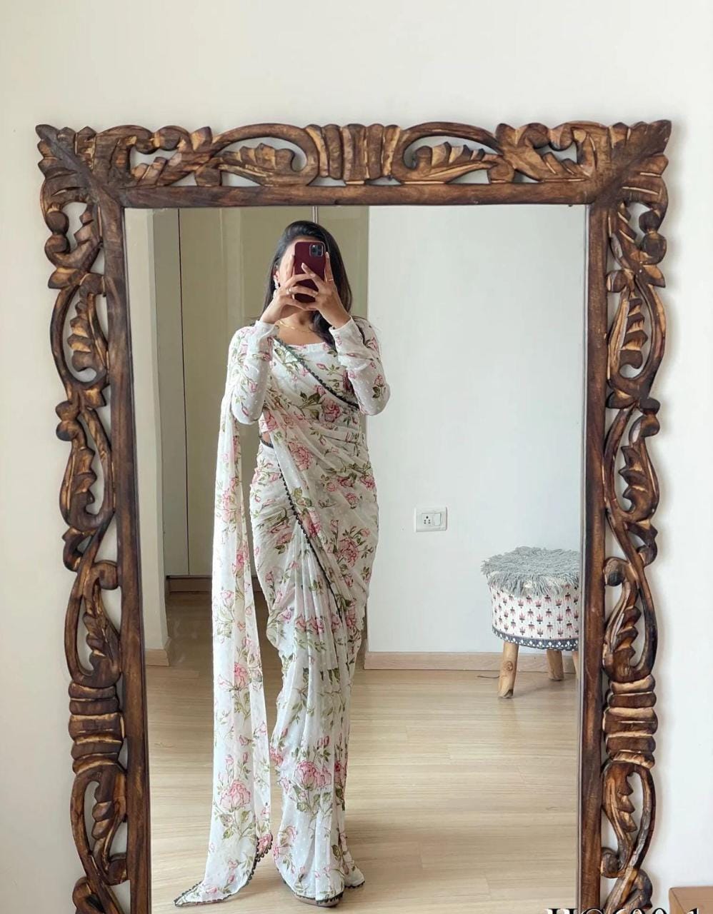 Classic Ready-To-Wear Georgette Saree | Printed Design with Blouse Piece