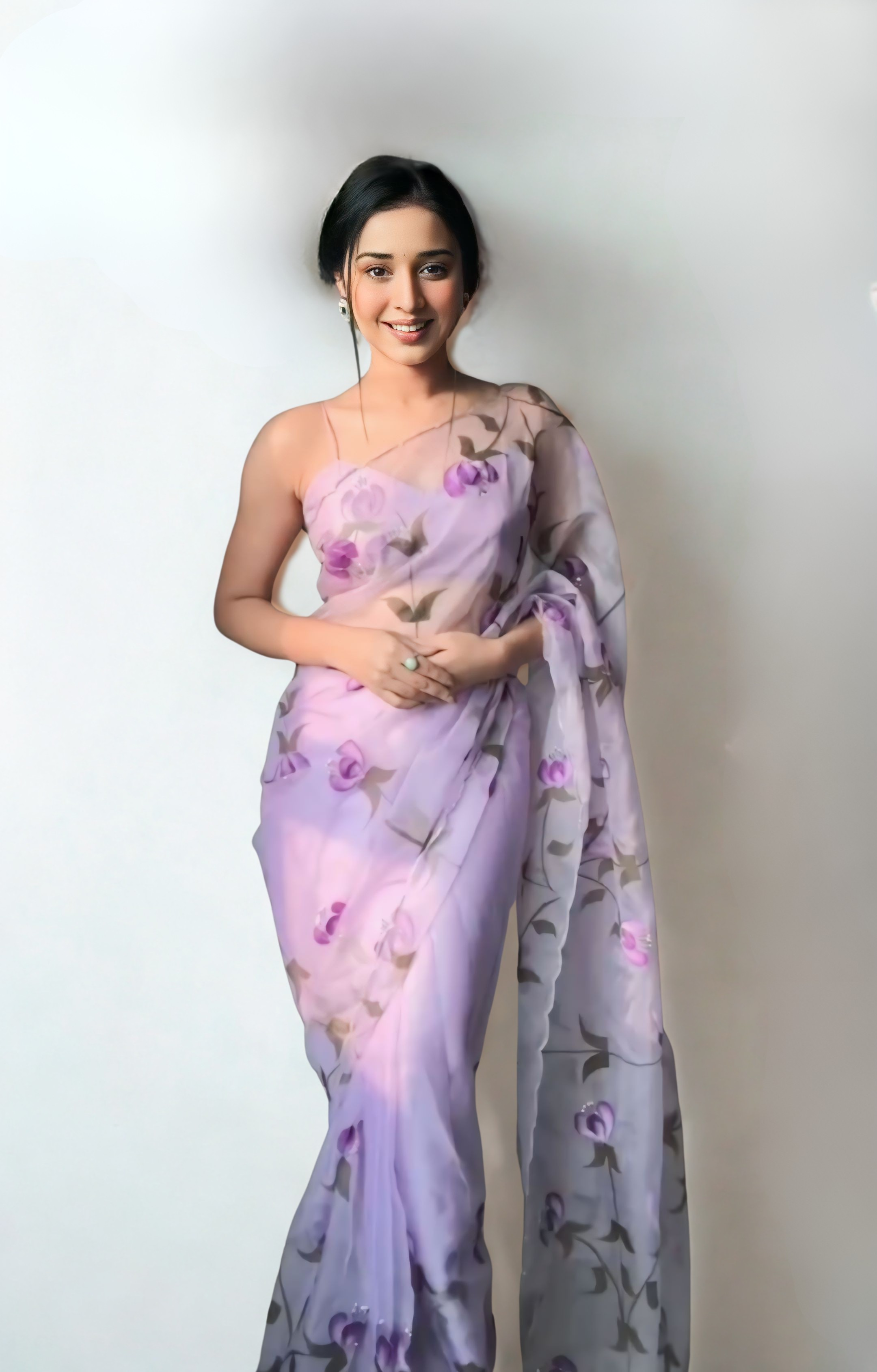 CLOVIRA Purple Pure Organza Ready-to-Wear Saree
