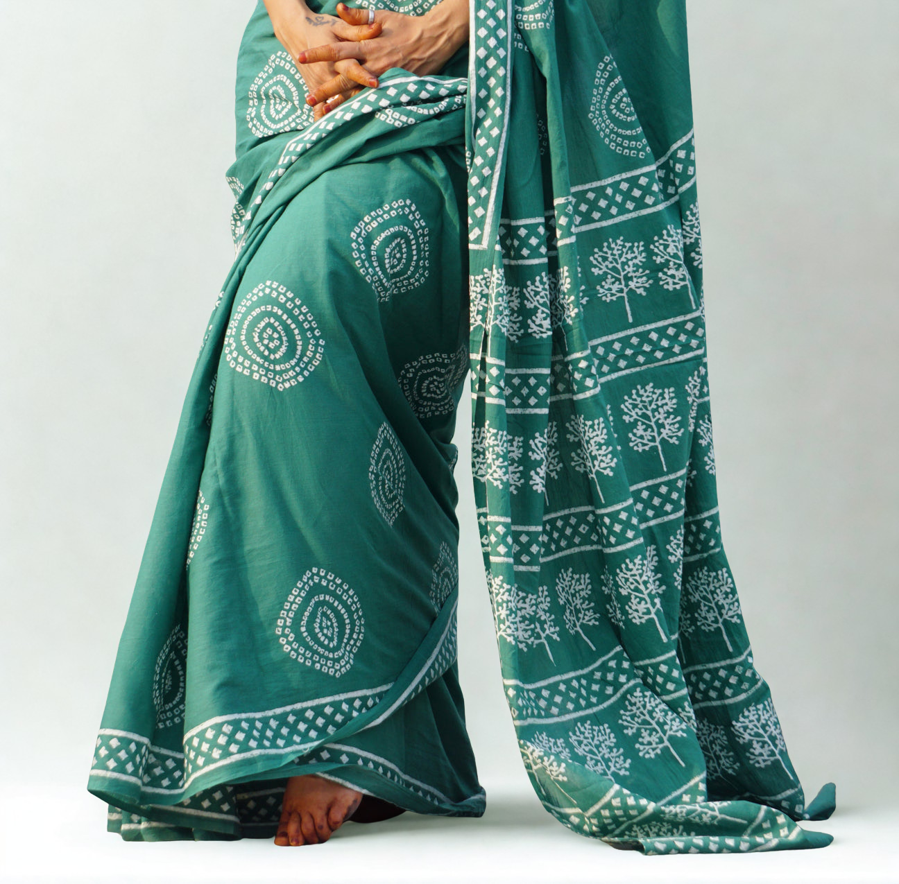 CLOVIRA Pure Soft Mul Cotton Silk Ready-to-Wear Saree with Pocket