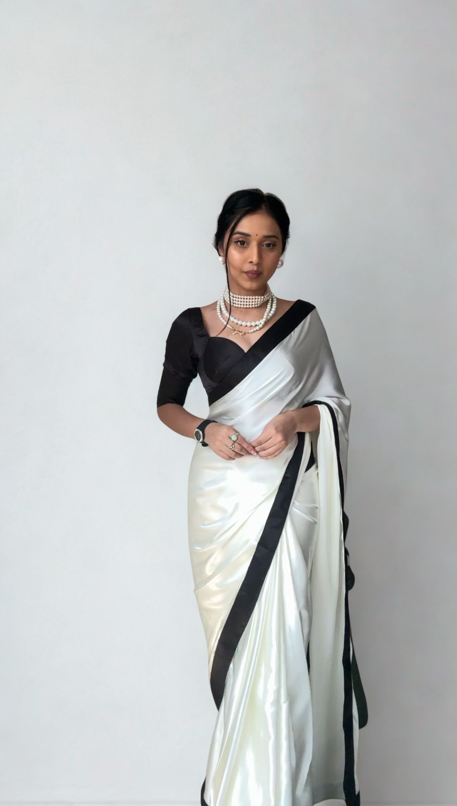 CLOVIRA Pure Satin Silk Ready-to-Wear Saree