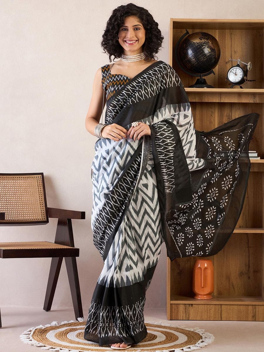 CLOVIRA Pure Soft Mul Cotton Silk Ready-to-Wear Saree with Pocket