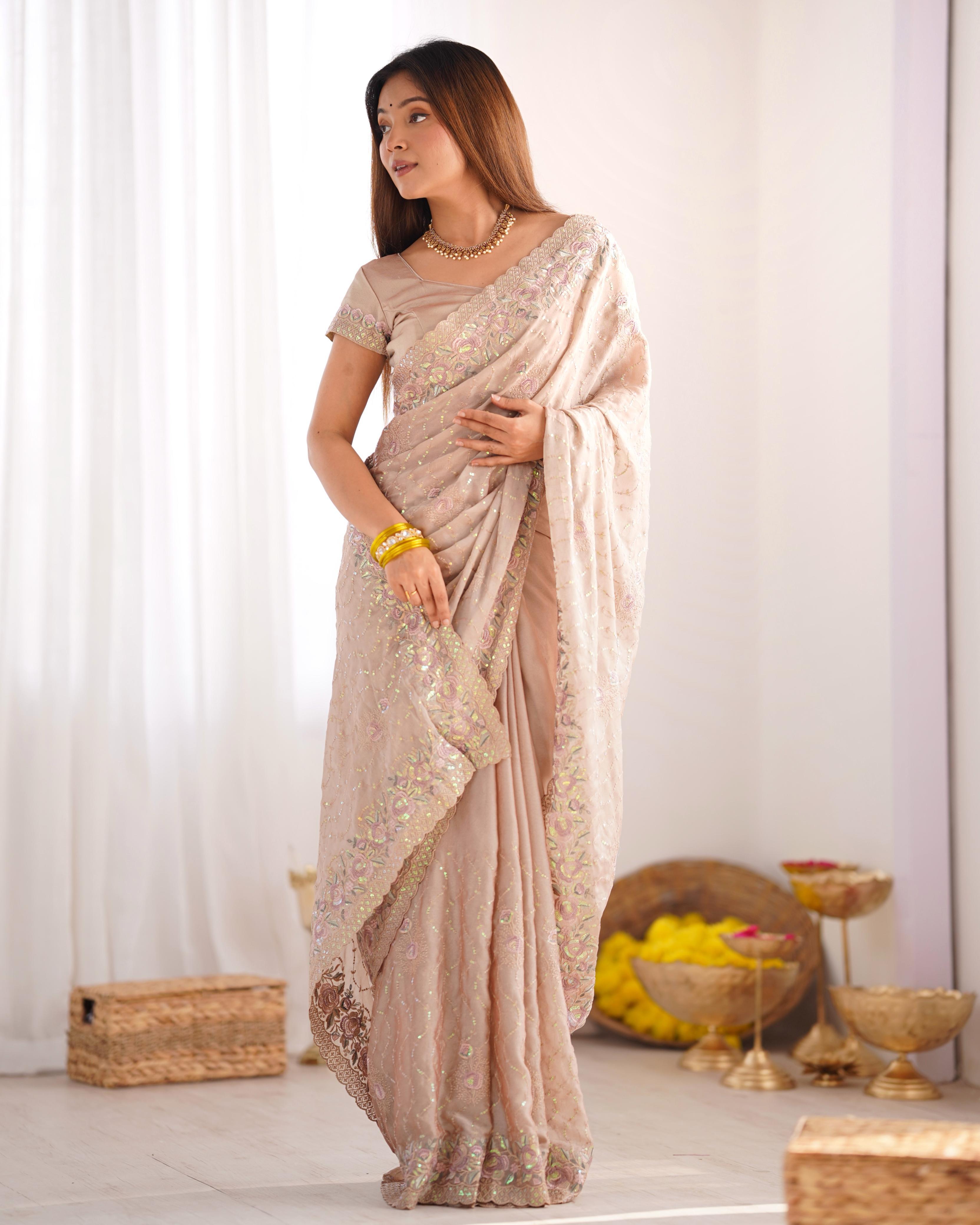 Pure Silky Crush Saree with Multicolor Viscose Sequins & Designer Blouse