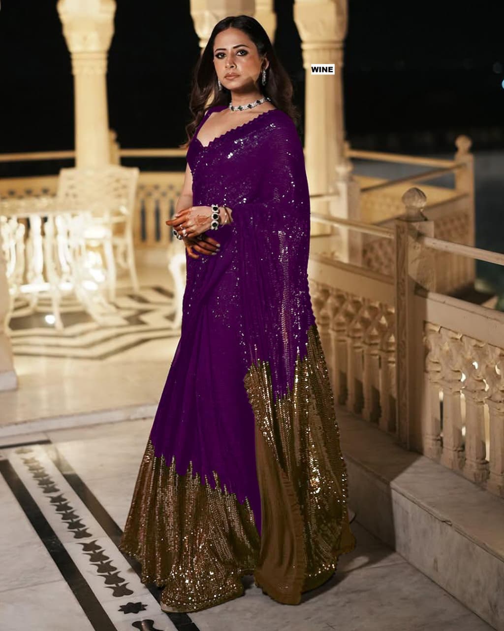 CLOVIRA Heavy Georgette Saree with Dual Sequins Embroidery Work