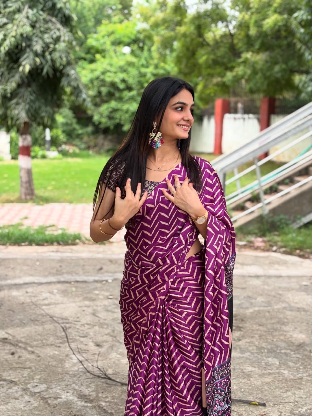 CLOVIRA Purple Pure Soft Crepe Silk Ready-to-Wear Saree