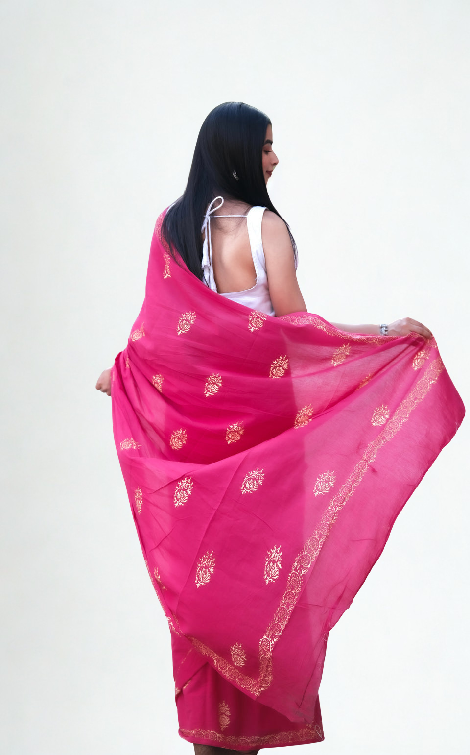 CLOVIRA Pure Soft Mul Cotton Silk Ready-to-Wear Saree with Pocket
