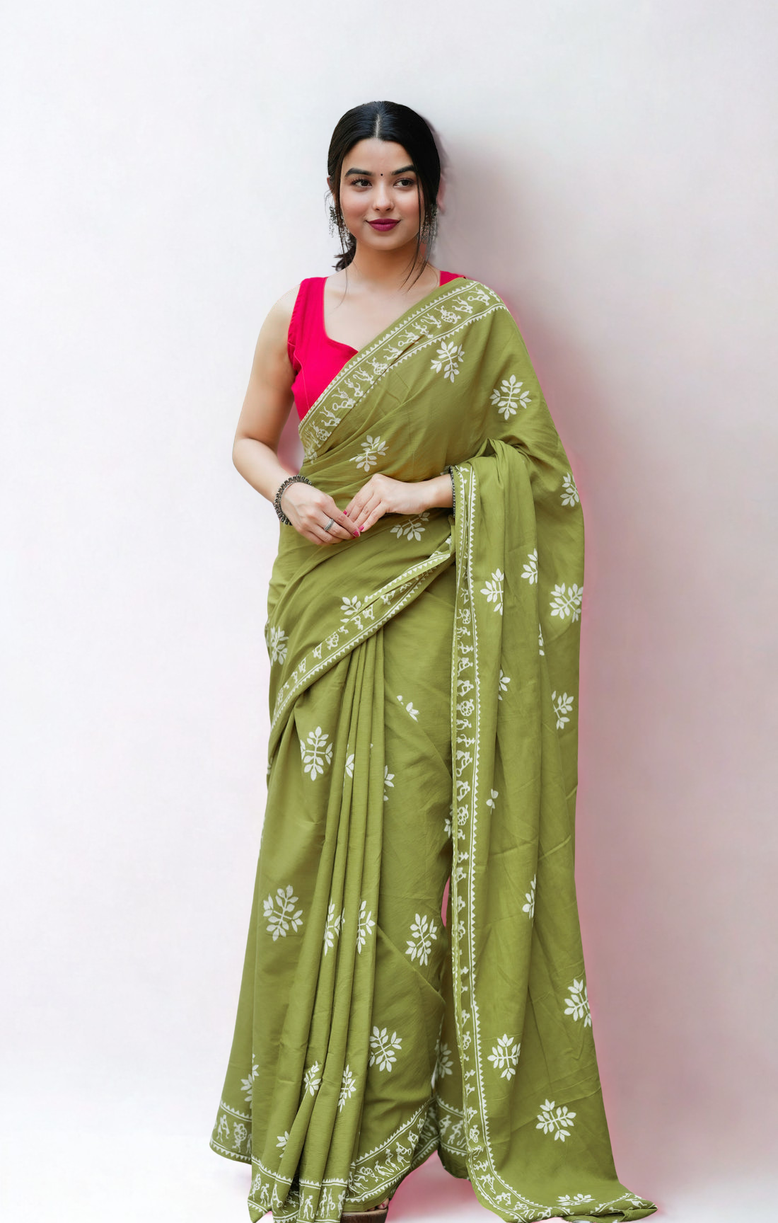 CLOVIRA Pure Soft Mul Cotton Silk Ready-to-Wear Saree with Pocket
