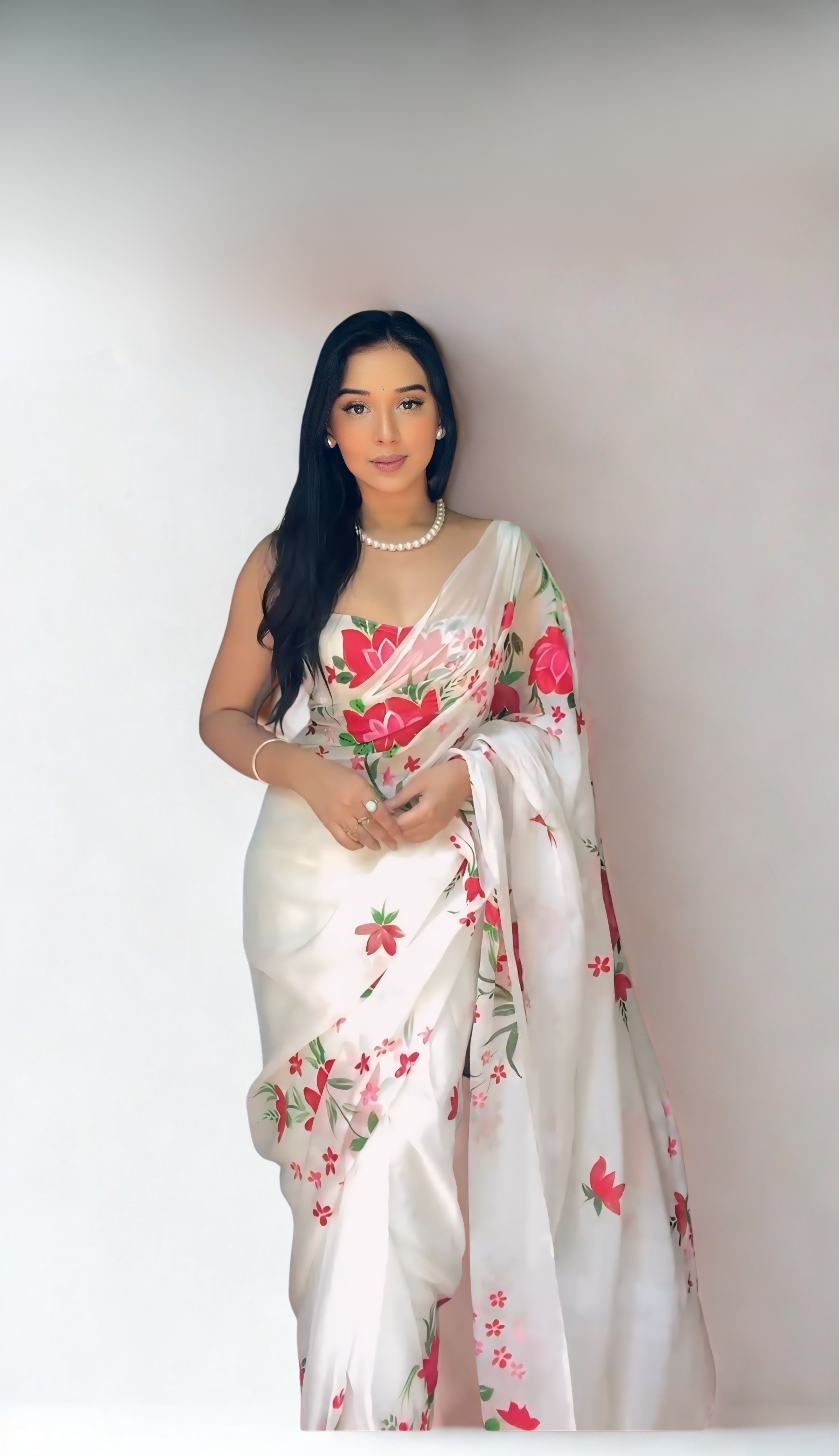 CLOVIRA White Pure Organza Ready-to-Wear Saree