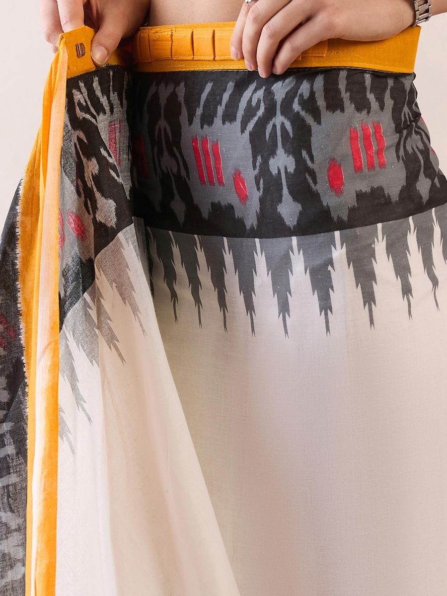 CLOVIRA Pure Soft Mul Cotton Silk Ready-to-Wear Saree with Pocket