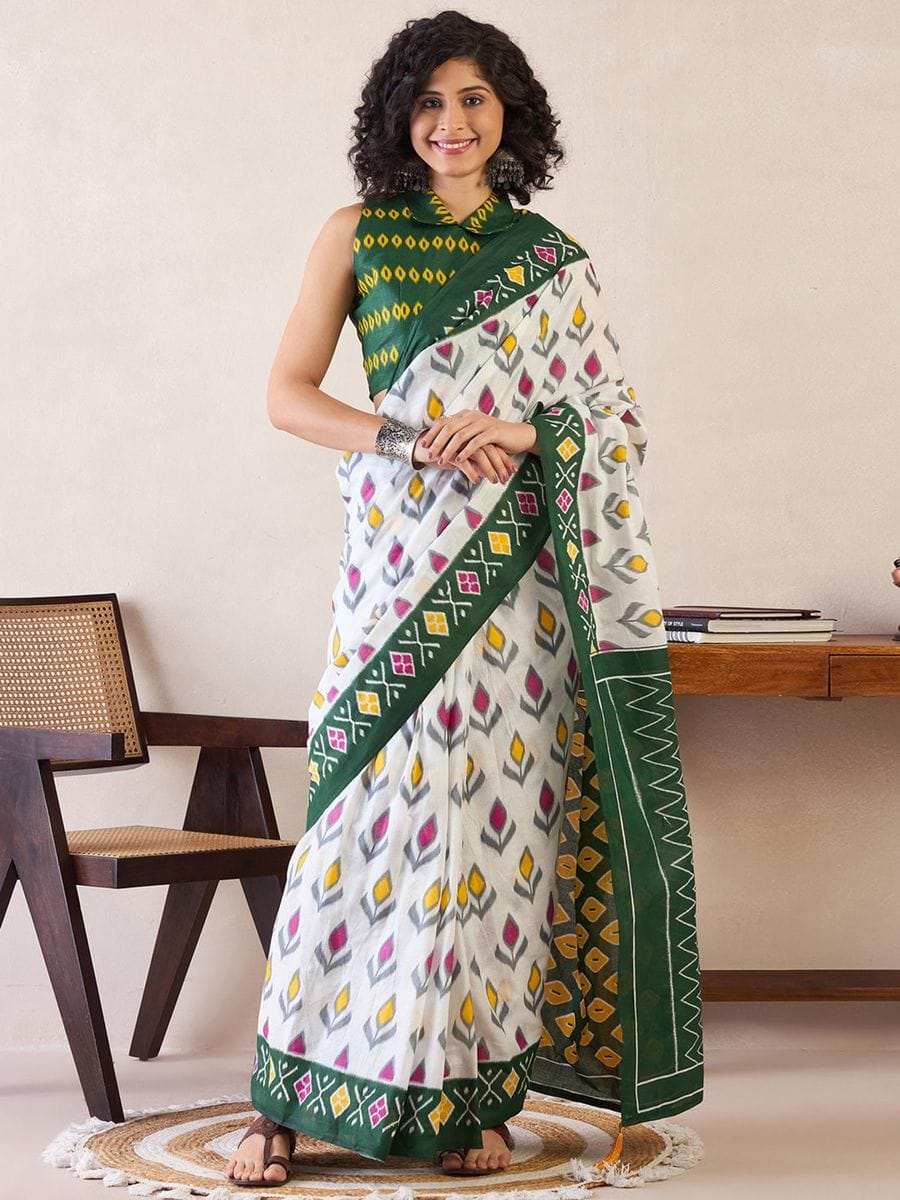 CLOVIRA Pure Soft Mul Cotton Silk Ready-to-Wear Saree with Pocket