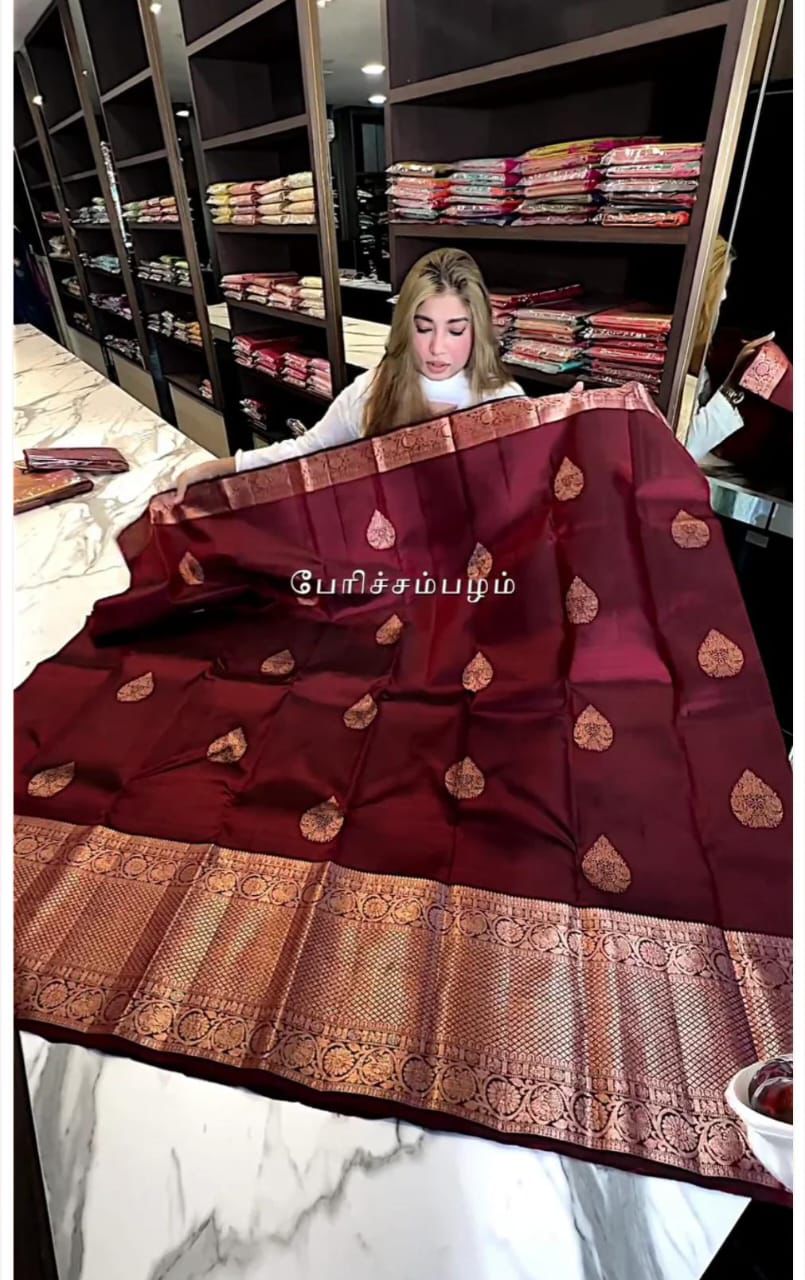 Red Dates New Design Soft Banarasi Silk Saree | Golden Zari Jacquard Work | Unstitched Blouse