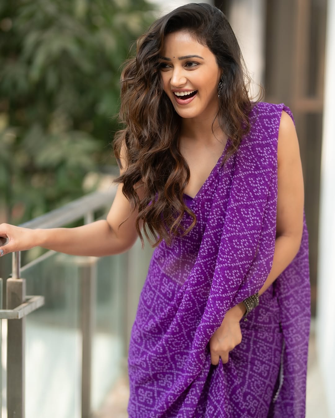 1-Minute Ready-To-Wear Purple Georgette Saree | Printed Design with Blouse Piece