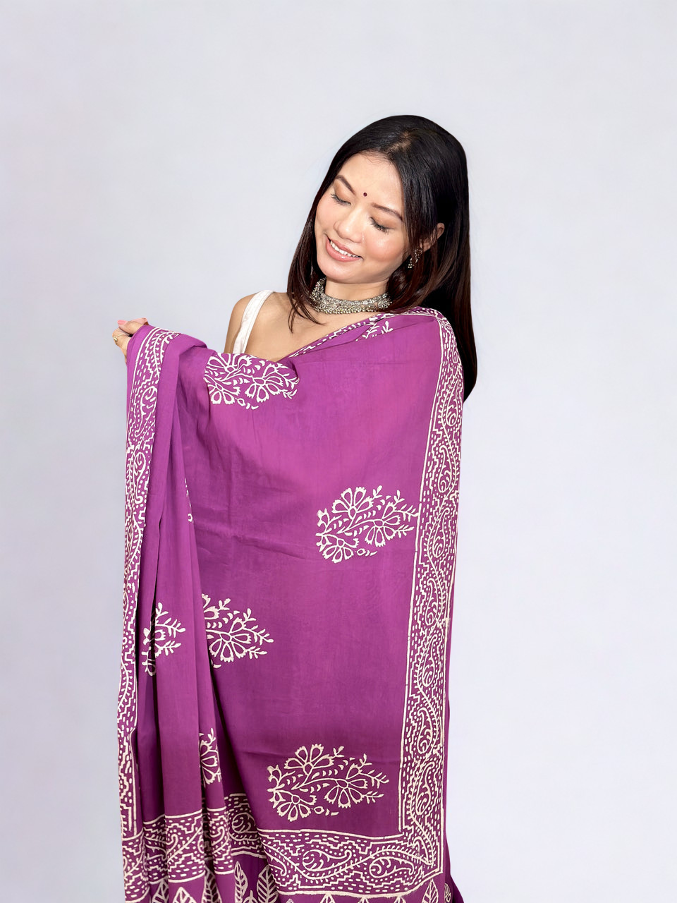 CLOVIRA Pure Soft Mul Cotton Silk Ready-to-Wear Saree with Pocket