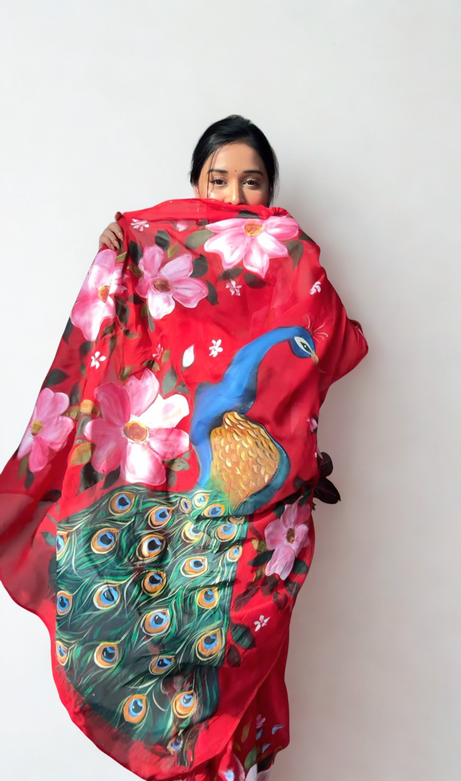 CLOVIRA Red Pure Organza Ready-to-Wear Saree