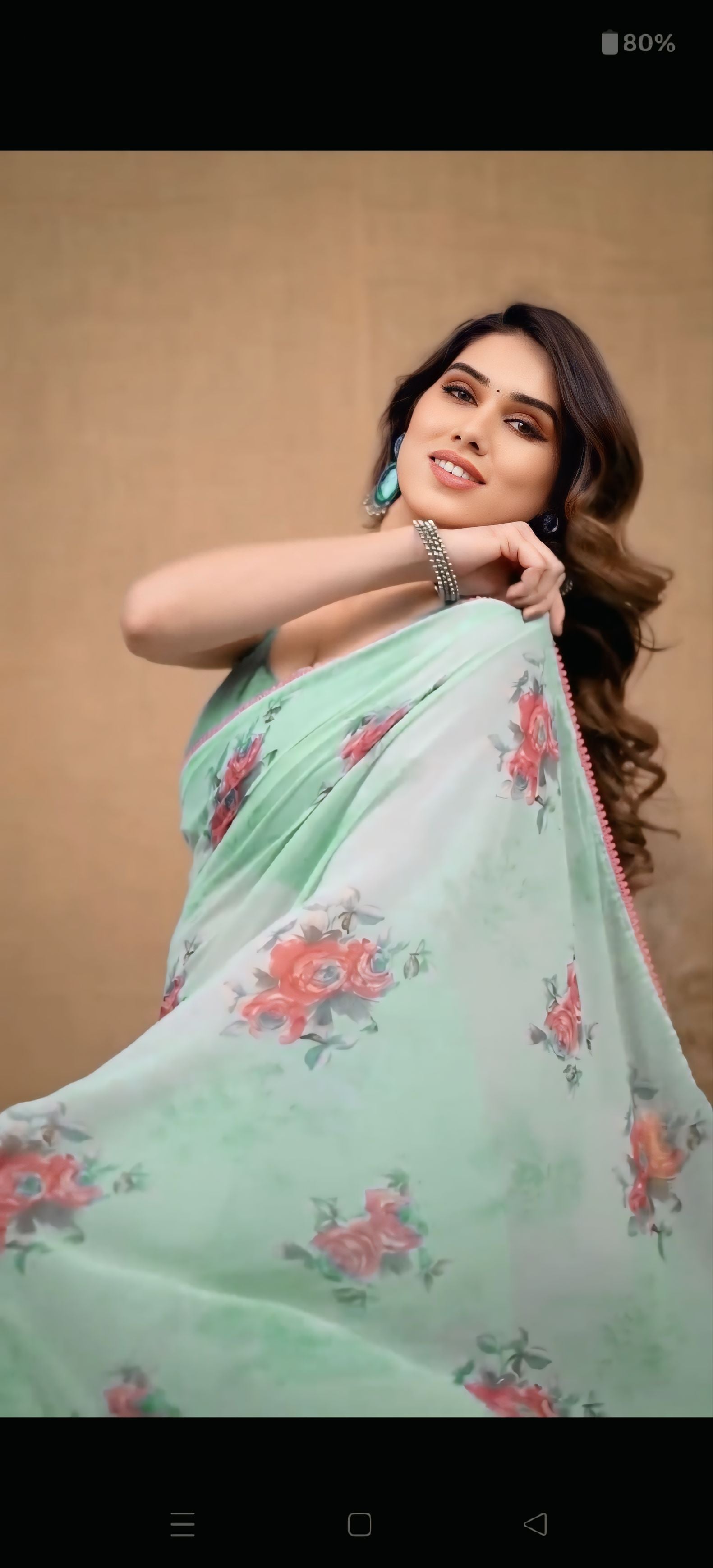 Gorgeous 1-Minute Ready-To-Wear Sea Green Georgette Saree | Printed Design with Blouse Piece