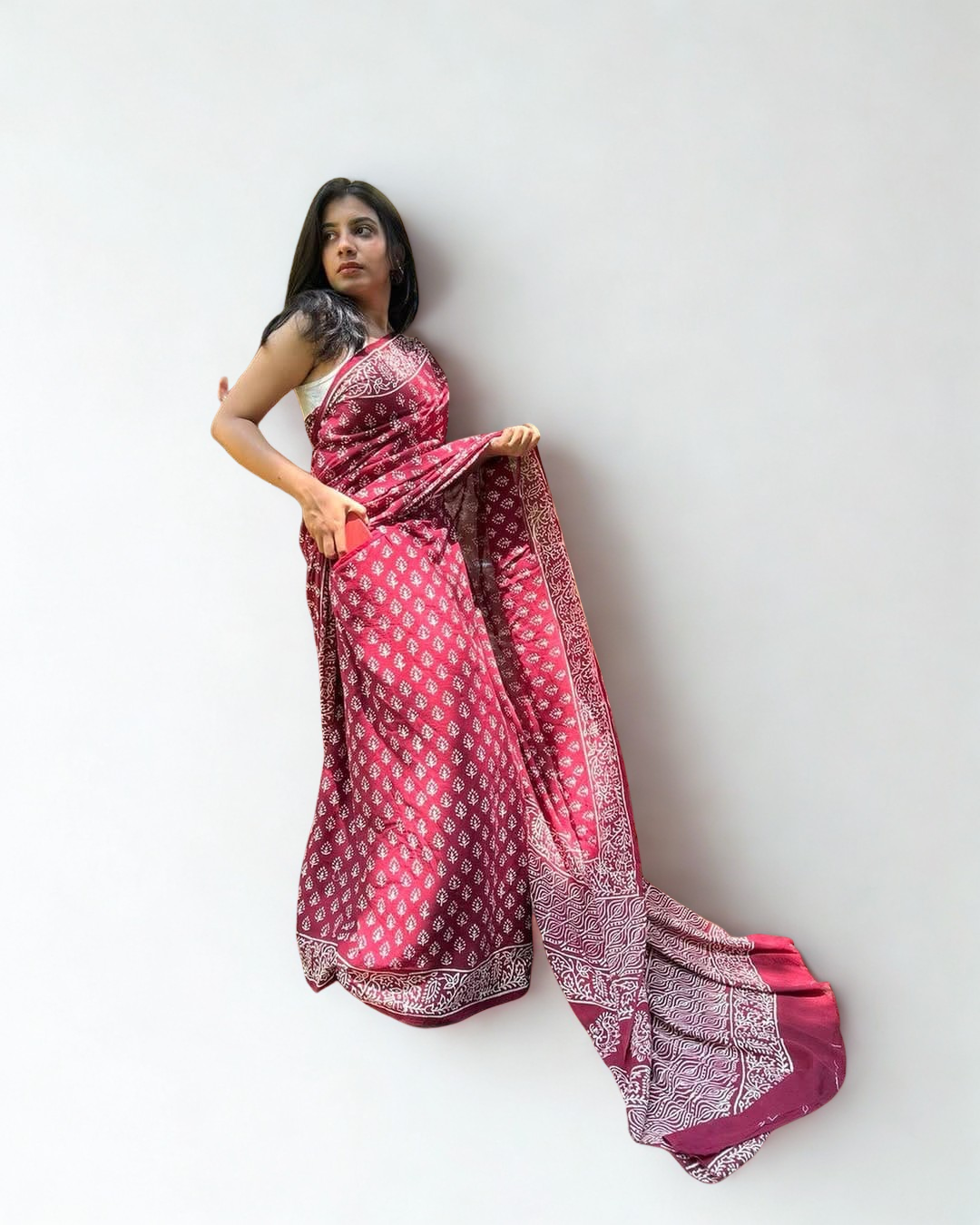 CLOVIRA Pure Soft Mul Cotton Silk Ready-to-Wear Saree with Pocket