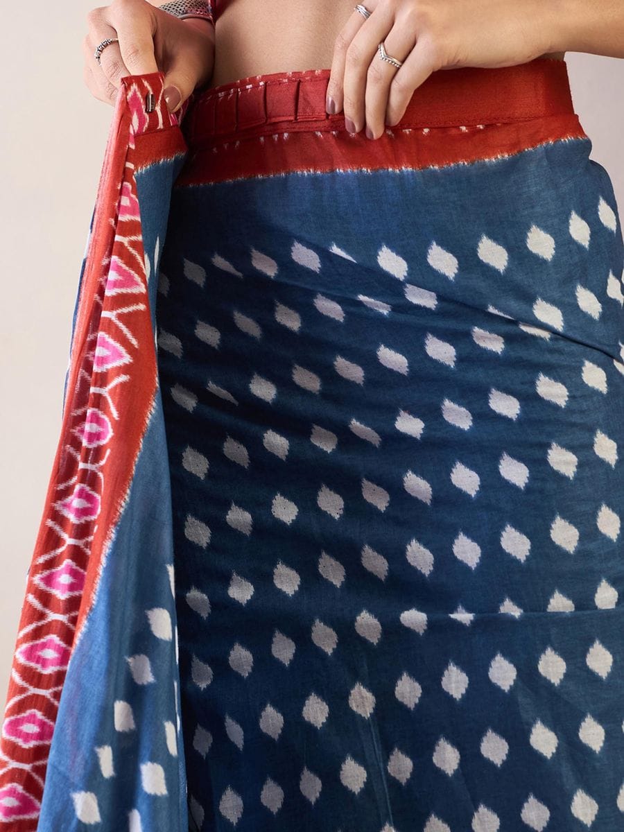 CLOVIRA Pure Soft Mul Cotton Silk Ready-to-Wear Saree with Pocket