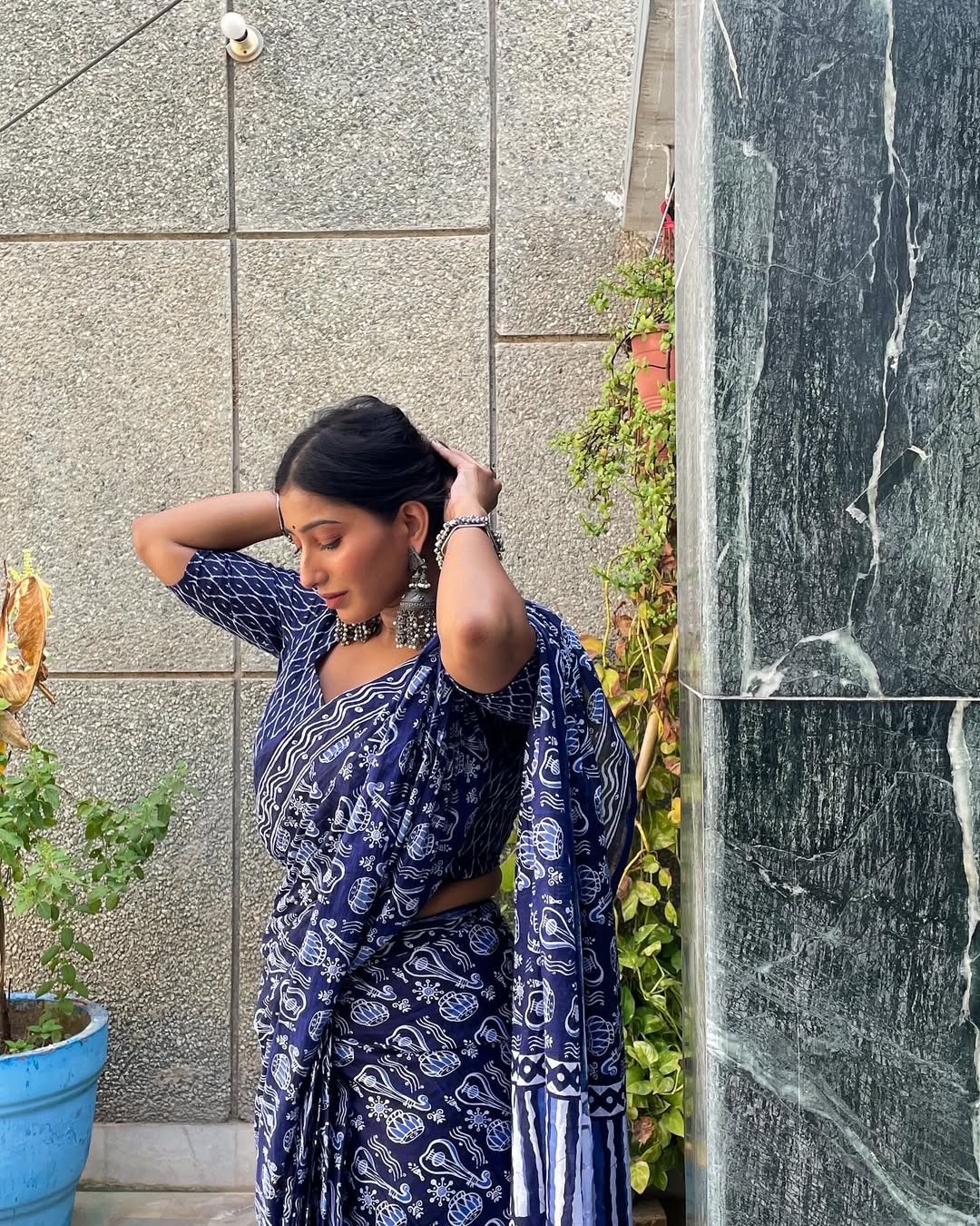 CLOVIRA Blue Pure Soft Cotton Ready-to-Wear Saree