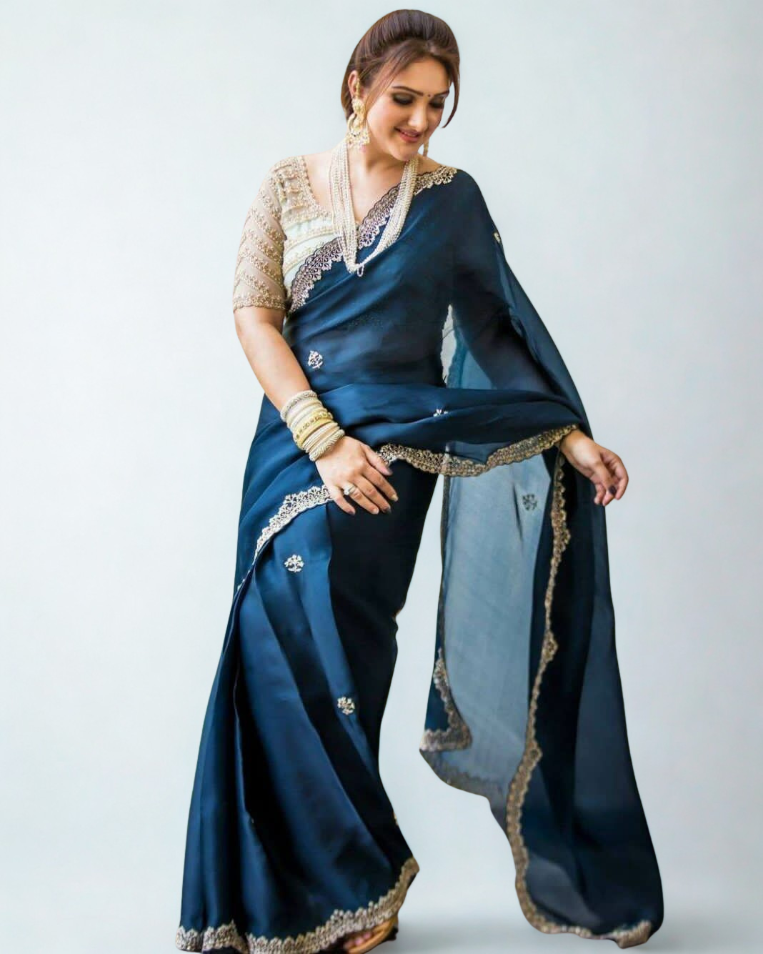 CLOVIRA Georgette Embroidered Saree in Royal Blue