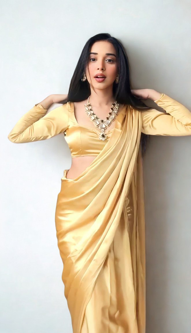 CLOVIRA Pure Satin Silk Ready-to-Wear Saree