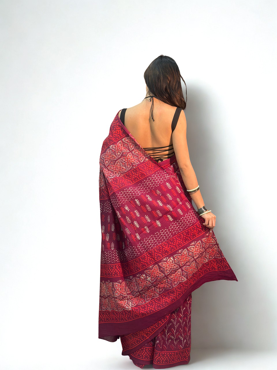 CLOVIRA Pure Soft Mul Cotton Silk Ready-to-Wear Saree with Pocket