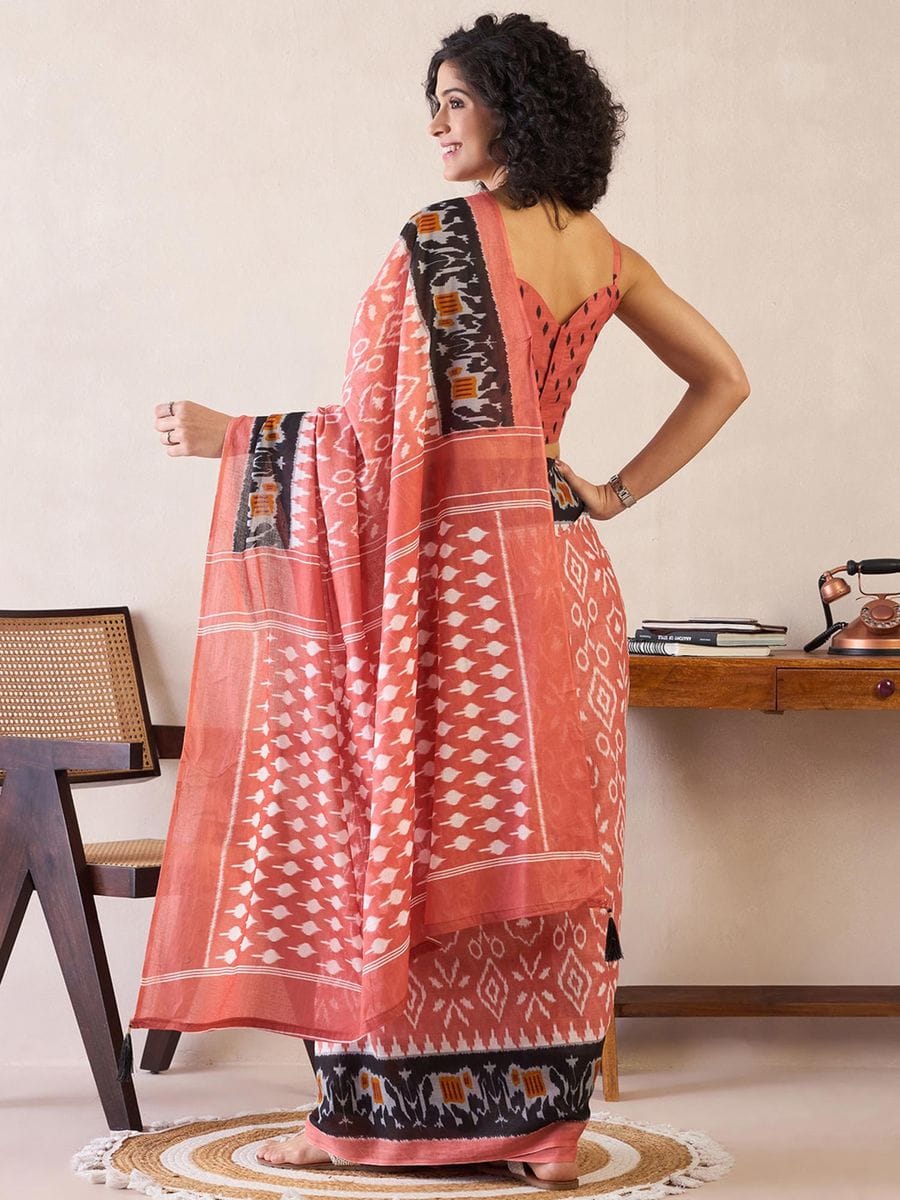 CLOVIRA Pure Soft Mul Cotton Silk Ready-to-Wear Saree with Pocket