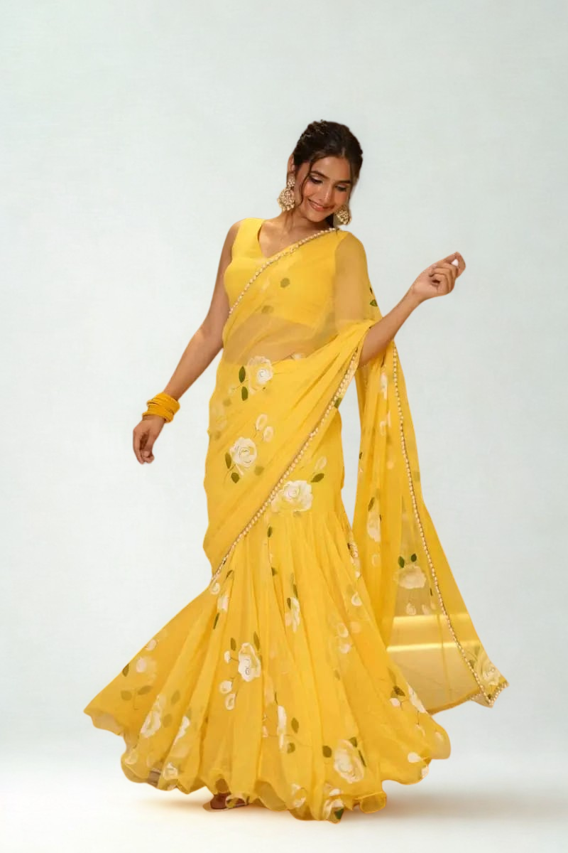 Modern Lehenga Saree in Soft Georgette with Digital Print & Stitched Blouse