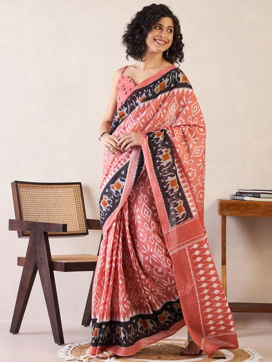 CLOVIRA Pure Soft Mul Cotton Silk Ready-to-Wear Saree with Pocket