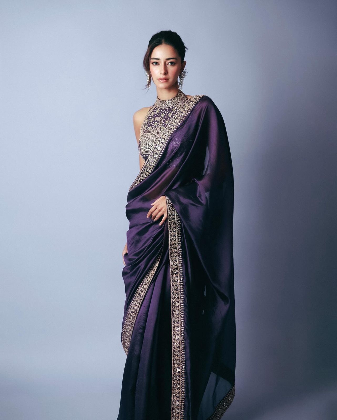 CLOVIRA Purple Two-Tone Fancy Silk Saree