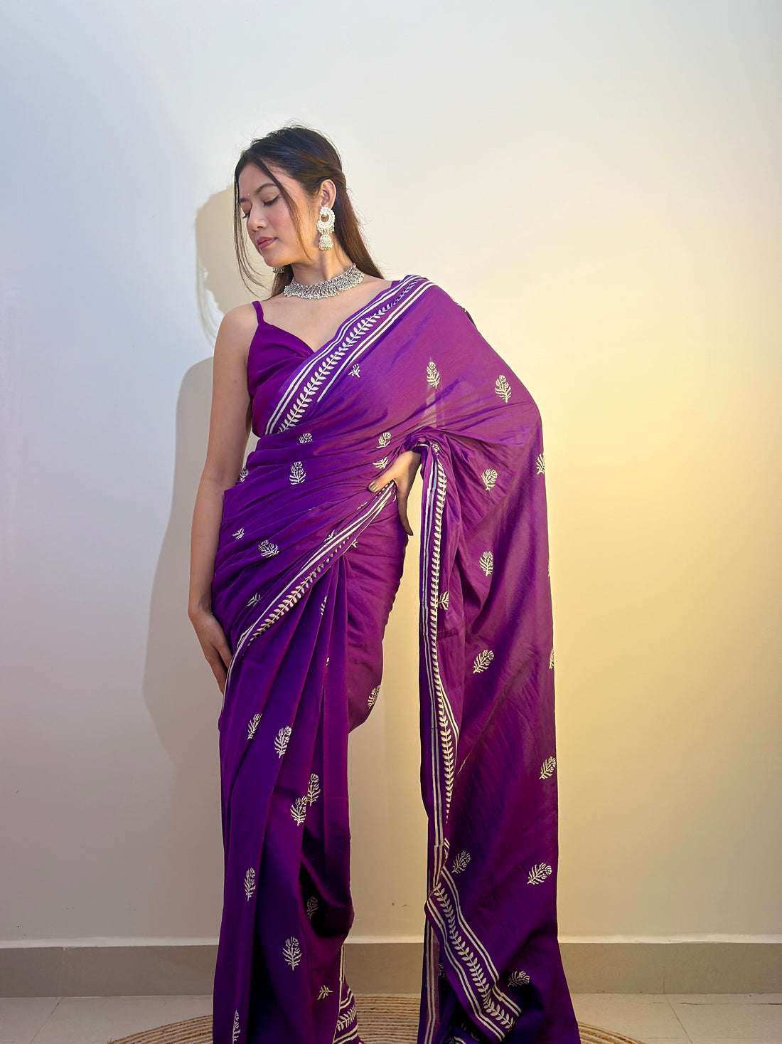 CLOVIRA Pure Soft Mul Cotton Silk Ready-to-Wear Saree with Pocket