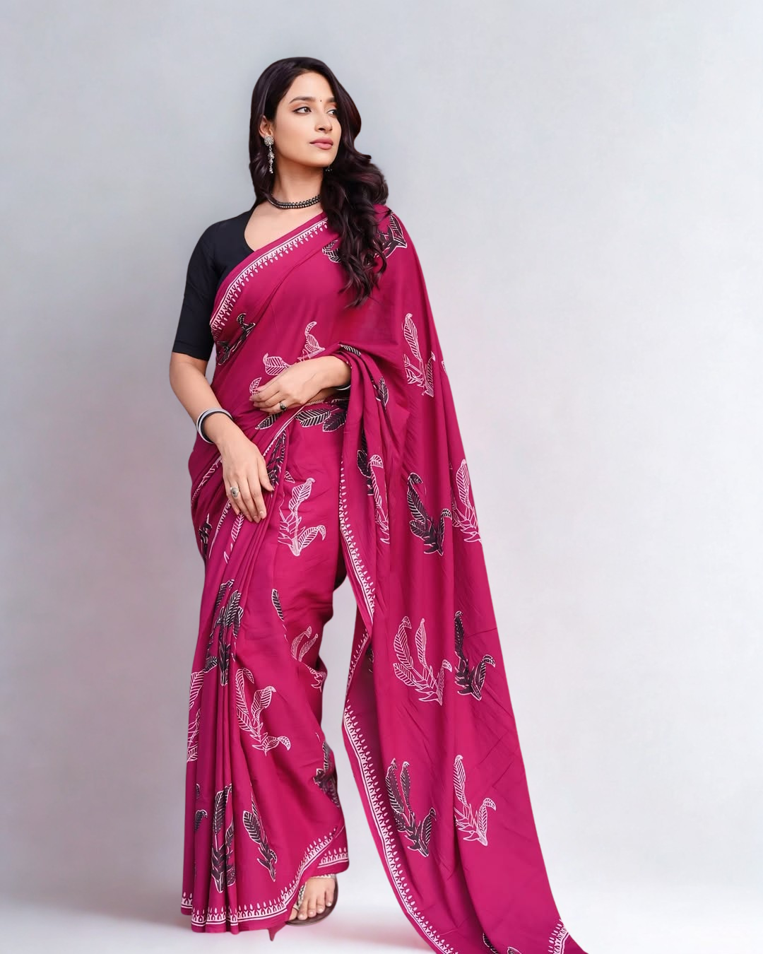 CLOVIRA Pure Soft Mul Cotton Silk Ready-to-Wear Saree with Pocket