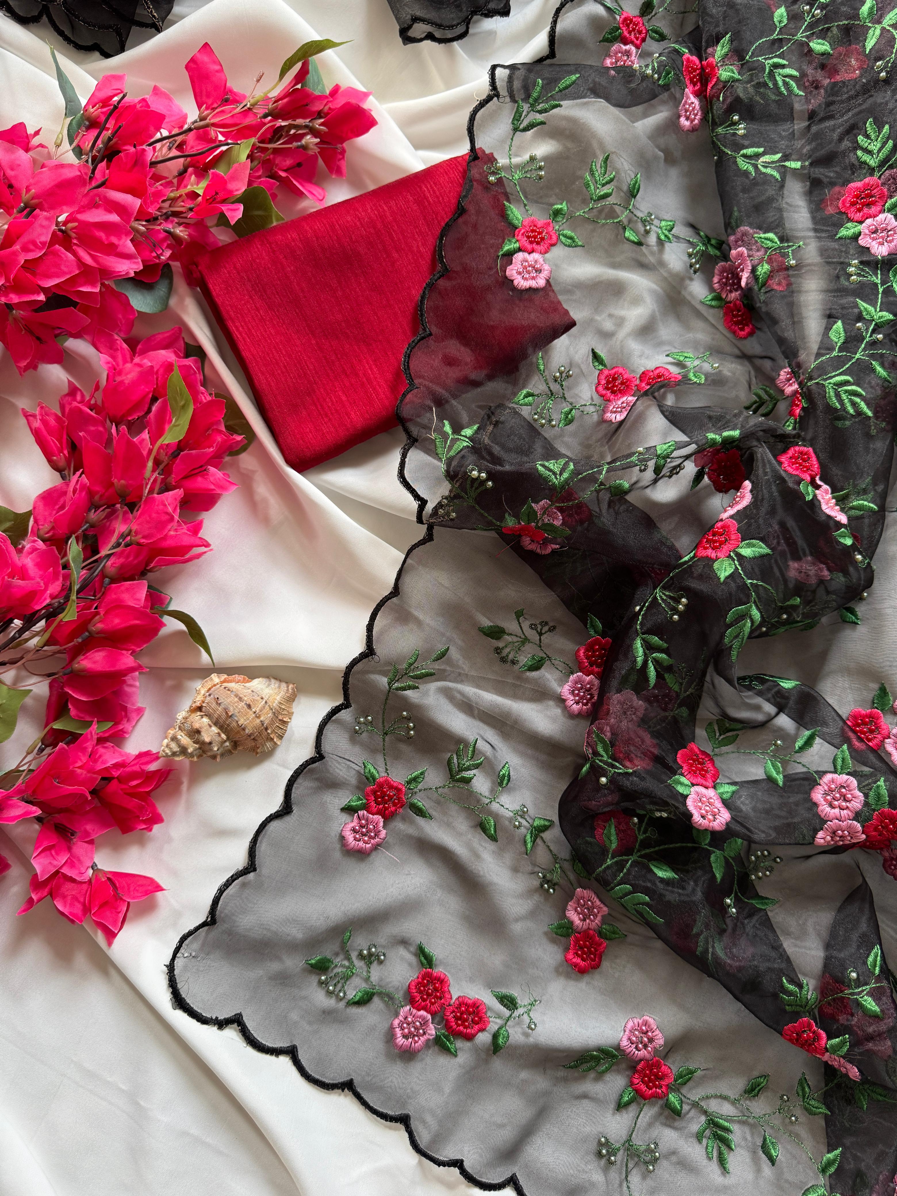 Organza Digital Print Saree with Raw Silk Blouse