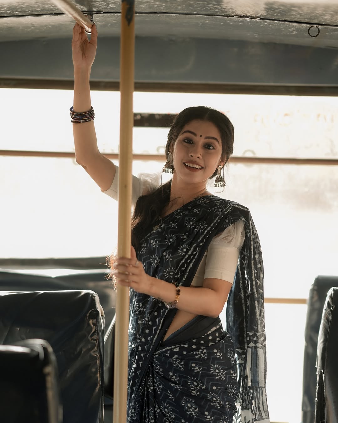 CLOVIRA Navy Blue Pure Soft Cotton Ready-to-Wear Saree