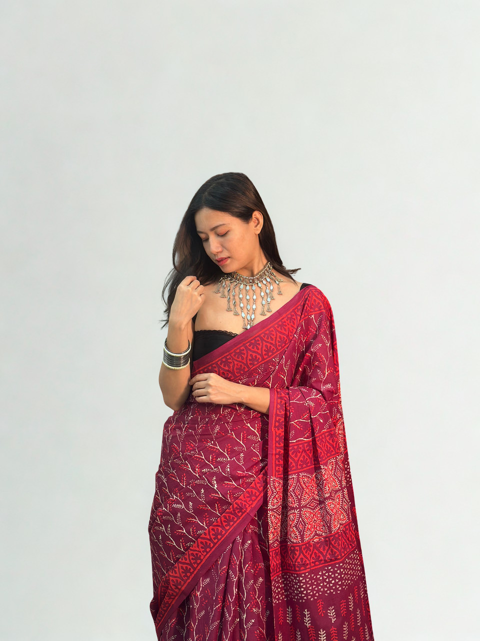 CLOVIRA Pure Soft Mul Cotton Silk Ready-to-Wear Saree with Pocket