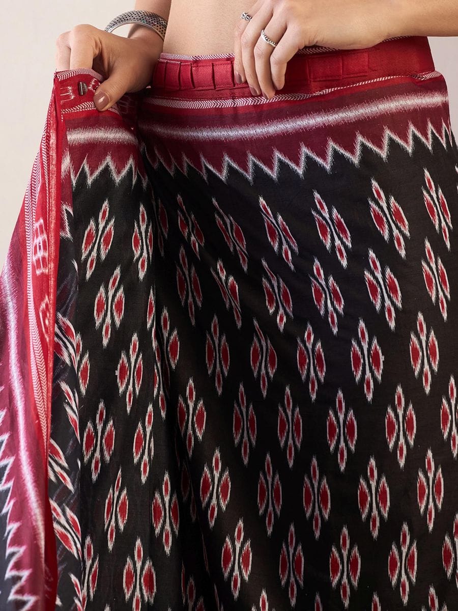 CLOVIRA Pure Soft Mul Cotton Silk Ready-to-Wear Saree with Pocket