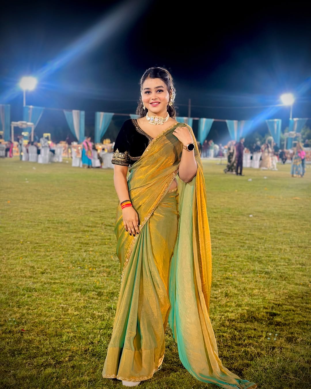 CLOVIRA Two Tone Fancy Silk Saree with Stitched Blouse | Elegant Designer Party Wear Collection