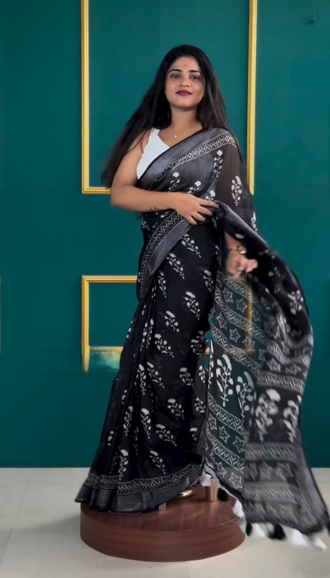 CLOVIRA Black Pure Soft Cotton Ready-to-Wear Saree