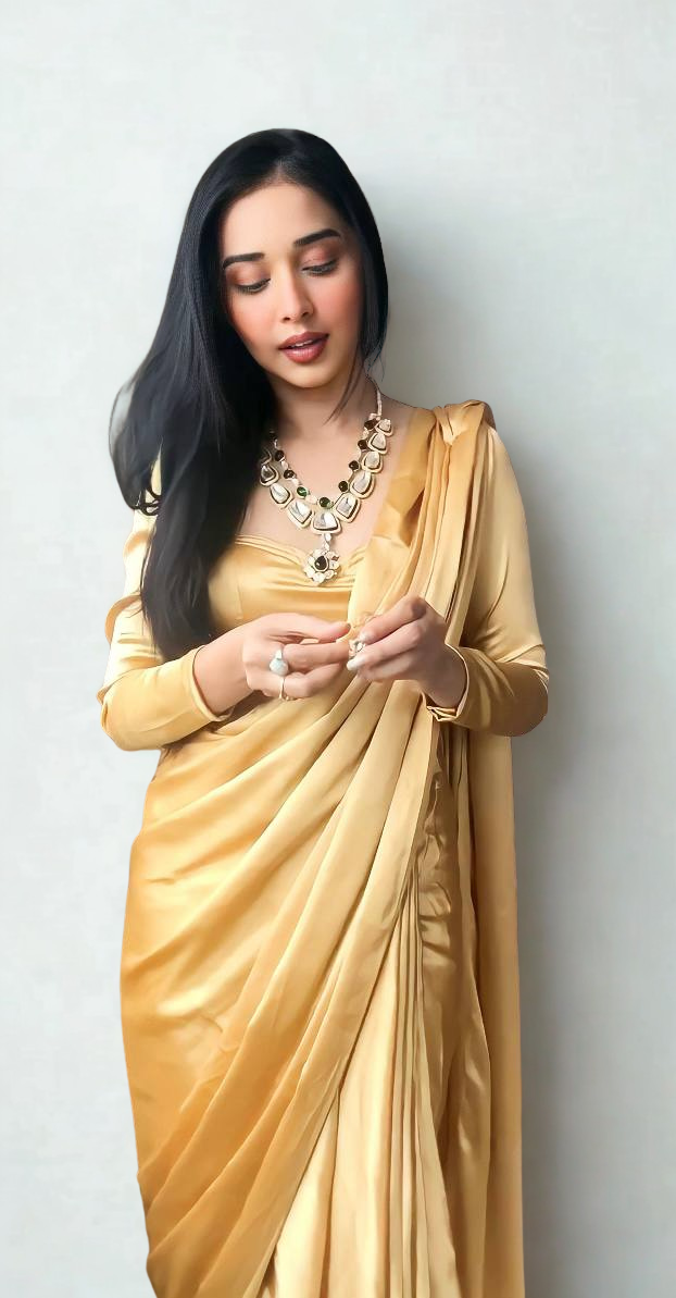 CLOVIRA Pure Satin Silk Ready-to-Wear Saree