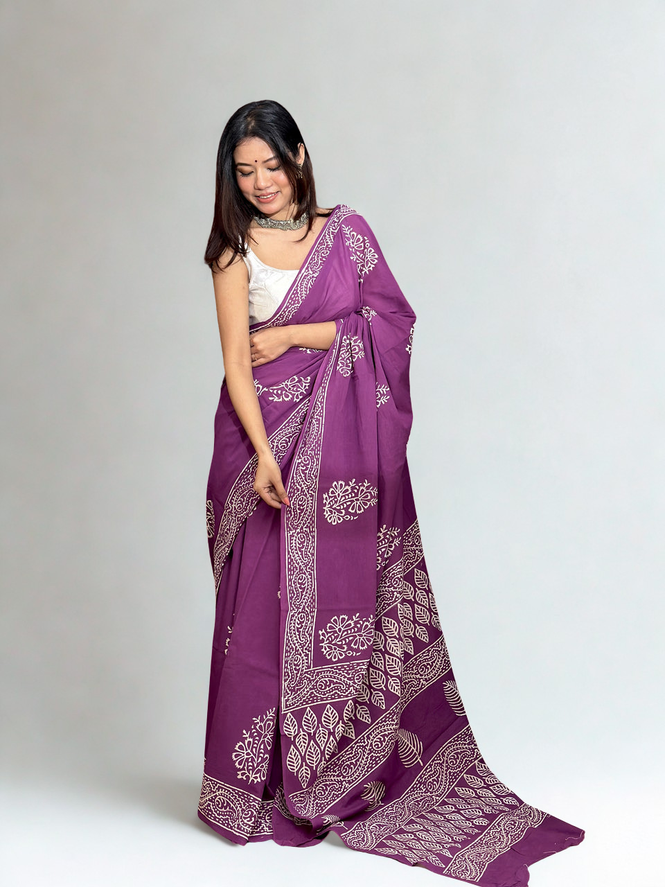 CLOVIRA Pure Soft Mul Cotton Silk Ready-to-Wear Saree with Pocket