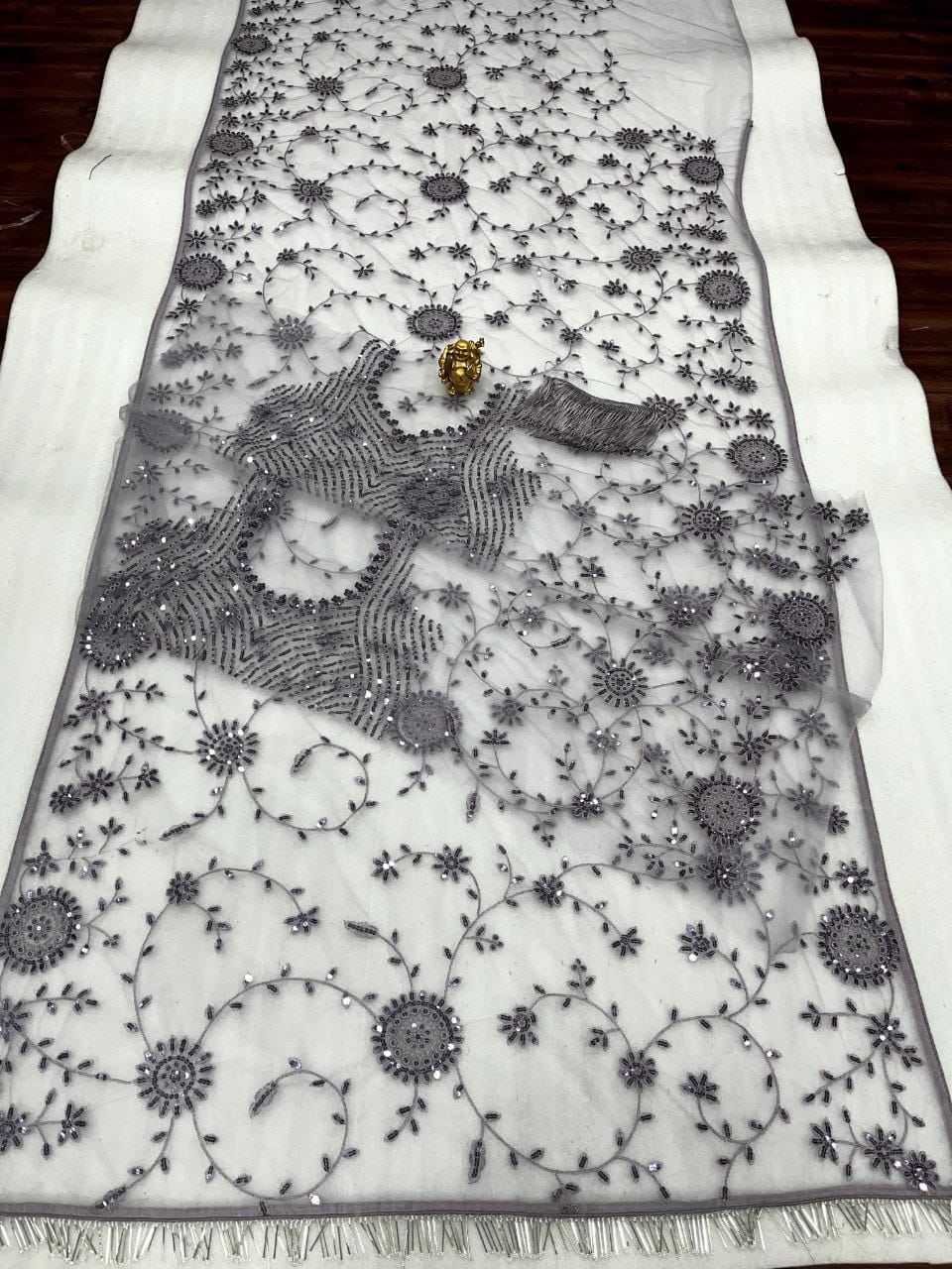 CLOVIRA Heavy Mono Net Saree with 5MM Multy & Sequins Embroidery Work