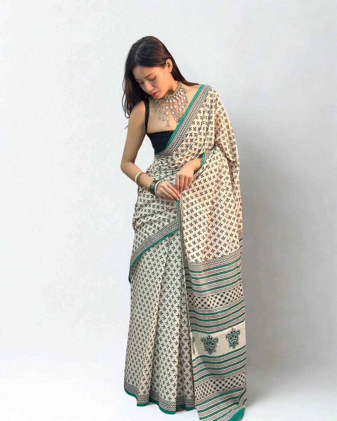 CLOVIRA Pure Soft Mul Cotton Silk Ready-to-Wear Saree with Pocket