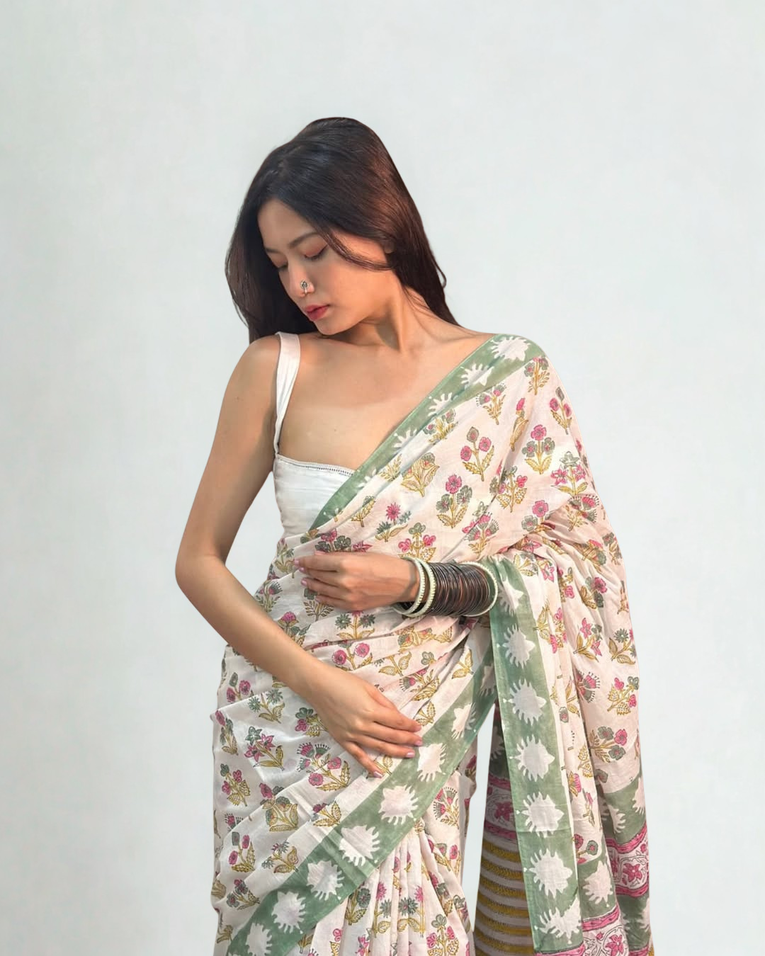 CLOVIRA Pure Soft Mul Cotton Silk Ready-to-Wear Saree with Pocket