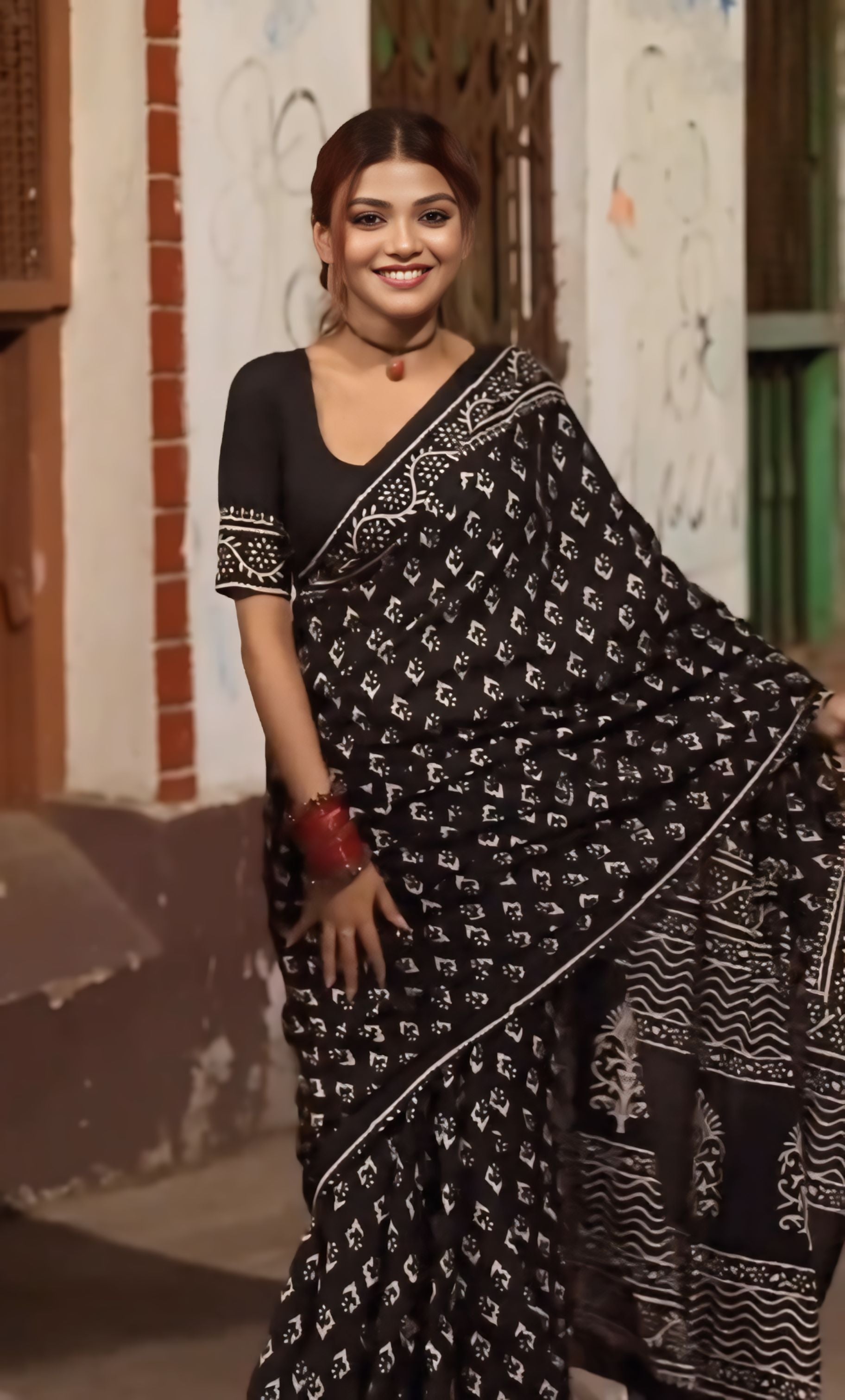 CLOVIRA Black Pure Soft Cotton Ready-to-Wear Saree
