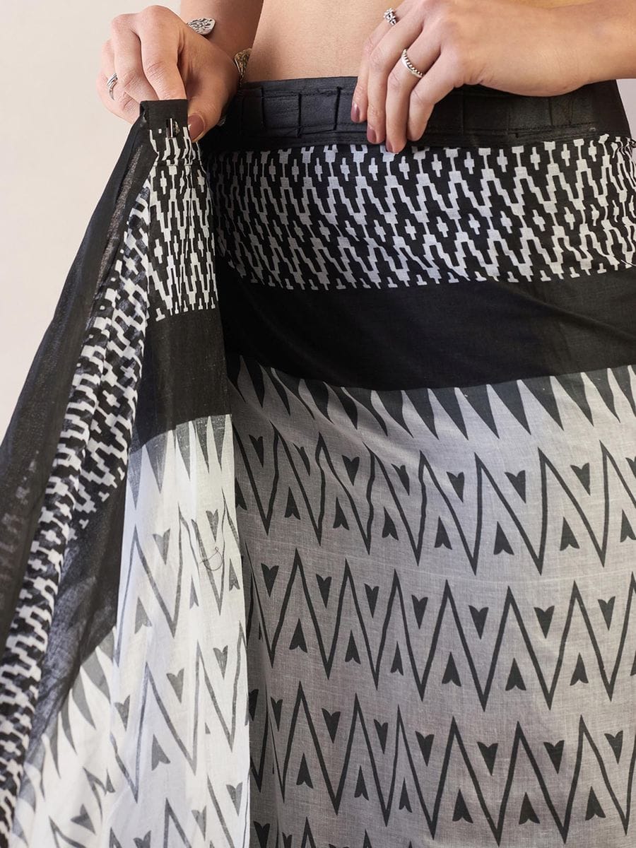 CLOVIRA Pure Soft Mul Cotton Silk Ready-to-Wear Saree with Pocket