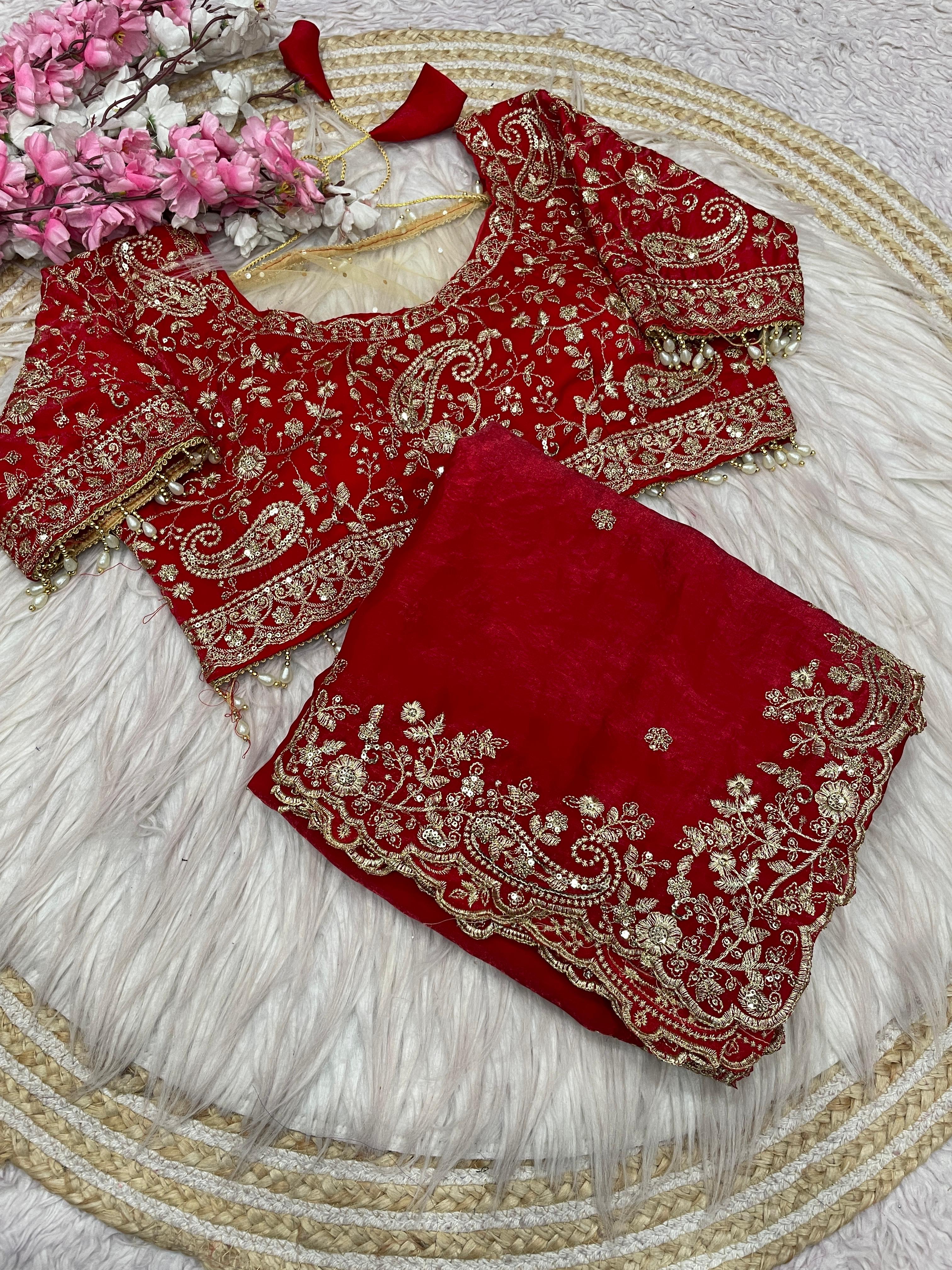 Designer Traditional Party Wear Fendy Silk Saree | Multi & Sequence Embroidery Work | Cutwork Border & Stitched Blouse